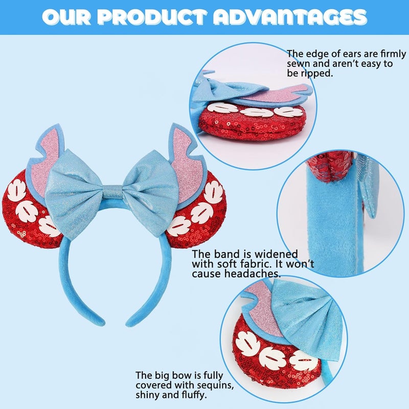 ETLUK Mouse Ears Headband, Mouse Ears for Women Girls, Sequin Bow Headbands Cosplay Accessories Party Decorations (ST Red) - Image 3
